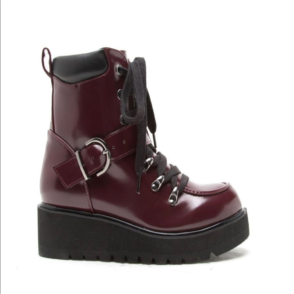 Women's Creeper Combat Boots BURGUNDY